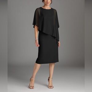 Hanna Nikole black chiffon dress with 3/4 sleeves, elegant and versatile, L